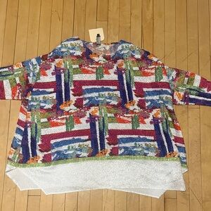 Colorful Abstract Print Sequin Top